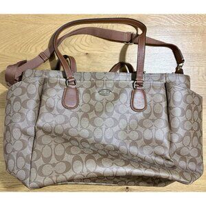 Coach Signature Monogram Canvas Khaki Brown Diaper Baby Tote Crossbody Bag